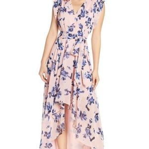 Eliza J Pink Floral High-Low Dress with Blue Accents